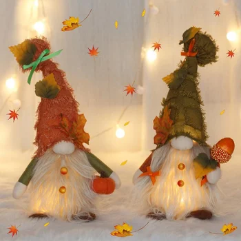 Ден на Благодарността Джуджетата Кукла Играчка Плюшен с Led Подсветка Тиква Безлични Елф Декорация на Дома, Коледно Дърво за Украса на Подарък