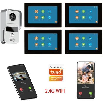 WiFi звънчева Камера Безжичен Интелигентен видео домофон ПР Домашна Сигурност 4 Вътрешни Монитор Работят С приложението на Hristo Откриване на Движение