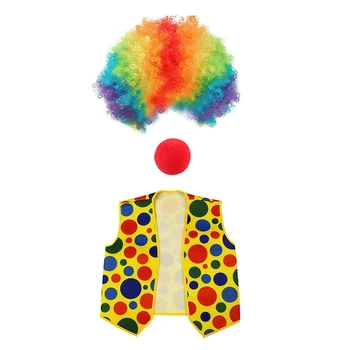 3 Опаковки Костюм На Клоун Комплект Клоун Перука Носа Жилетка За Хелоуин Cosplay Партита, Карнавали Обличам Ролеви Игри