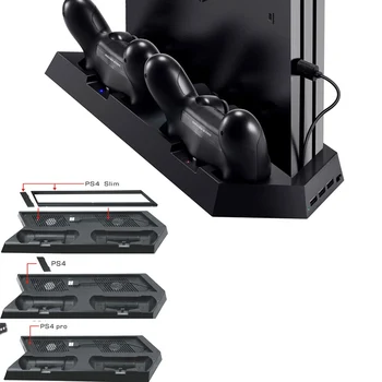 Подобрена Вертикална Поставка Зарядно Устройство за PS4/PS4 Pro/PS4 Тънък Двойна Контролер зарядно устройство с Охлаждащ Вентилатор За Playstation 4