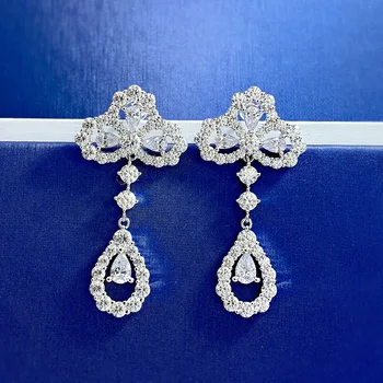 S925 Сребро Высокоуглеродистая Diamond Crown Обеци-Карамфил за Жени Годишният Нишевый Дизайн Дълги Обеци, Бижута 2022 Нова