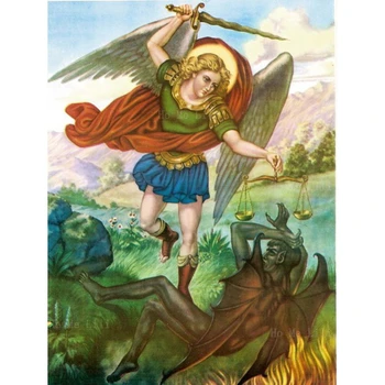 Венец на Свети Архангел Михаил, Попирающего Демони, Икона на Апокалипсиса, платно, стенно изкуство от Ho Me Pipi За домашен декор