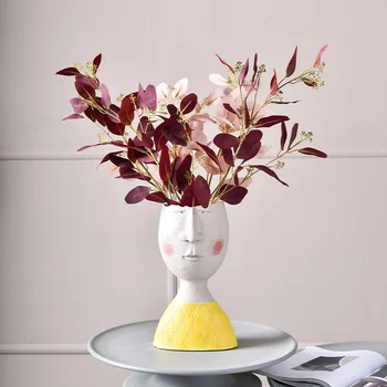 Скандинавски цвят Моранди, имитация на евкалиптовите листа, растението, ваза за всекидневната, аранжировка от изкуствени цветя, декорация на всекидневна