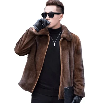 Есенното яке от изкуствена норка, мъжки зимни утепленная топла кафява кожа кожено яке, мъжки тънки якета jaqueta de couro fashion B101