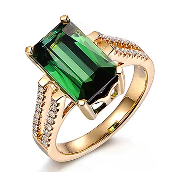 Квадратен зелен кристал изумруд скъпоценни камъни диаманти пръстени за жени от 18 Към златото цвят бижута bague bijoux вечерни аксесоар подаръци на нова