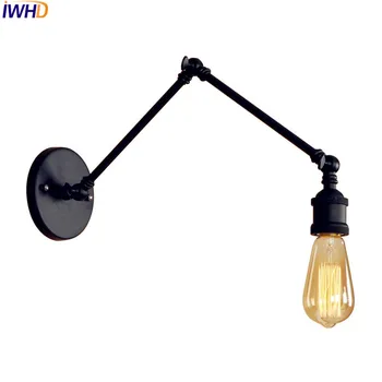 IWHD Регулируеми, с монтиран на стената Лампа С Дълга Дръжка, Черен Лампа В Стил Едисон, Ретро Промишлени Стенни Лампи, Реколта Стенни Аплици