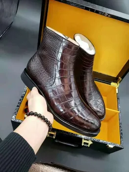 Новата мъжка мода обувки-високо качество от 100% естествена крокодилска кожа с подплата от естествена телешка кожа за почивка с цип за мъжки обувки
