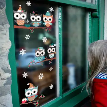 PVC Карикатура Коледна Стикер С Птица Весел Коледен Декор За Дома Огледално Етикети Снежинка Стенни Стикер На Вратата 2023 НОВА ГОДИНА W0Z3