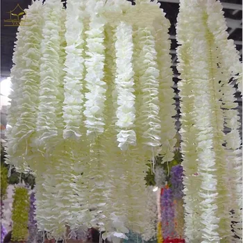 Уникален Дизайн на Сватбена Фон Украса 100 см Цвете Орхидея Коприна Глициния Лоза Бели Изкуствени Венци Стрелба с Подпори За Фотосесия