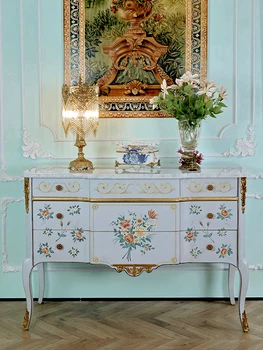 Шкафове за хол от масив бук в европейски стил, френски изискан лукс боядисани златно фолио гардероб за антре и веранда