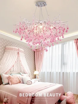 Розов кристален полилей, крушка за спални, сърце момичета, цветна детска стая, стая за момичета, френски светлина, луксозни кристални фарове принцеса