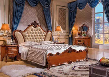 модерна европейска легло от масивно дърво за 2 души Модни Резбовани легло 1,8 м френски мебели за спалня DN301