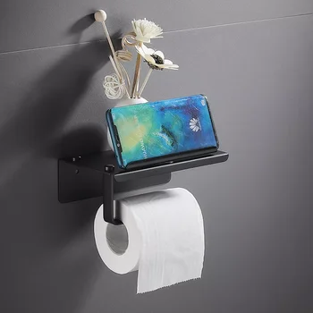 въртящи се на 360 градуса самоклеящийся държач за тоалетна хартия с телефонен рафт 304 притежателят на ролка тоалетна хартия от неръждаема стомана
