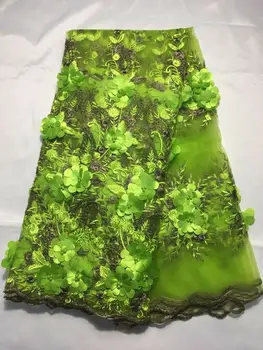 5 Ярда/бр Чудесна зелена френска окото лейси плат с перли и цветя за декорация на африканския сетчатое дантела за рокли QN62-4