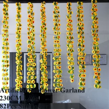 Безплатна Доставка 230 см Изкуствена Коприна Цвете Жълт Слънчоглед Венец, Домашно Парти Фон на Стените на Декора CR-745