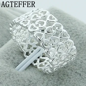 AGTEFFER Нов изчистен Дизайн 925 Сребърен Пръстен Мода изпълнен с Любов Пръст Пръстени За Жени, Дамски Бижута за Подаръци За Рожден Ден