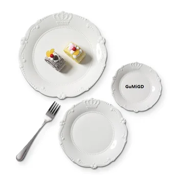Релефна керамика в европейски стил, дантела във формата на короната, керамична плоча, чиния пържола, чиния за торта, чиния за ястия на западна кухня I0 см + 8 см + 6 см