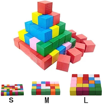 25-50 бр./опаковане. Монтесори Цветни Дървени Кубични Блокове Ярък Сборен Блок Ранните Забавни Играчки За Ранно обучение на Децата