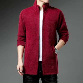 Есенно-зимния нов мъжки плюшено сгъсти пуловер, мъжки модни и ежедневни голяма ветровка, мъжко яке със средна дължина, с висока яка