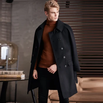 Вълна палто с Дължина до коляното, За Мъже 2020, Есенно-Зимния Европейското Бизнес Ежедневното Вълна Палто, Мъжки Модни Двубортная Връхни Дрехи в подарък