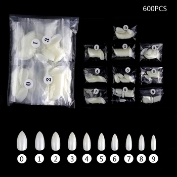 600 бр/пакет, пълно покритие, под формата на капки, режийни нокти, Изкуствени Естествени бели Художествени Накрайници, Инструмент за маникюр, 10 размери, натиснете за нокти