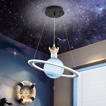 Скандинавски глобус окачен лампа дизайн пръстен астронавт светлина Детска стая, спалня декоративна трапезария led закрит момче, окачена лампа