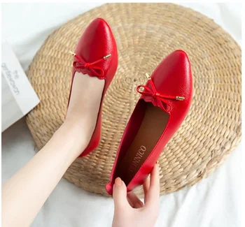 Гореща лятна мода лека дамски обувки на равна подметка, Однотонная Кожени обувки на плоска подметка с остри пръсти, офис дамски ежедневни обувки
