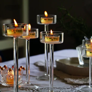 Стъклени Свещници, Определени Чай Свещник Начало Декор Сватбена Маса Централните Елементи на Кристална Притежателя на Маса маса за хранене