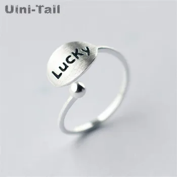 Uini-Tail горещо предложение 925 Тибетское сребро щастливи букви отворен пръстен английски надпис на късмета си индивидуално един пръстен бижута подарък