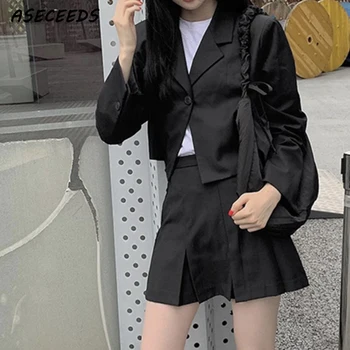 Секси блейзери за жени, корейски реколта якета за жени, есента черен блейзър, женски съкратен сако, дамско дизайнерско сако, черен