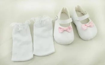 Красиви Зашеметяващи Бели Розови Обувки Пръсти САМ Аксесоари За 22-инчови Силиконови Кукли Reborn Бебе За Момичета 55 см Принцеса Гореща Разпродажба