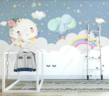 Обичай papel parede ръчно рисувани звездното небе и луната малък балон детска стая за хол украса спални тапети