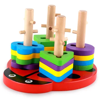 Учебни помагала Монтесори дървена формата на цвят, за разпознаване на играчки, строителни блокове на детски играчки за ранно обучение