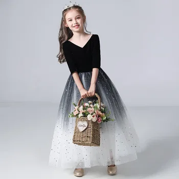 Принцеса рокля с цветя модел За момичета, Градиентный Цвят, 2022, Костюм на Пиано За Малки Момичета, Детски Вечерна Рокля За Подиум