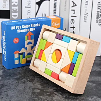 Безплатна Доставка на 30 бр. Цветни Дървени Градивни елементи За Ранното Образование на Детето Монтажния Блок Детски Монтессор Безопасни Дървени Играчки Подарък