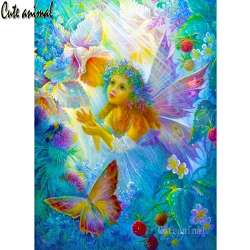 диамантена мозайка Ангел момиче пеперуда на цвете 5D Диамант Живопис планински кристал, снимки на бродерия diy пълен квадратен диамант нов пъзел