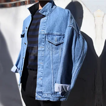 Продажба на едро 2020 Мода тийнейджър Корейски тенденция свободни раменете ръкав деним яке мъжки Dongdaemen промытая деним яке bf ветровка