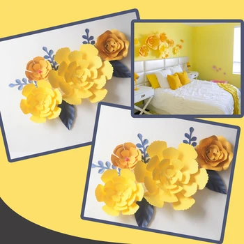 Направи си САМ Жълти Гигантски Хартиени Цветя на Фона на Изкуствени Цветя, Ръчно изработени 4ШТ + Листа 5ШТ Стените в Спалнята Деко Жълто Видео