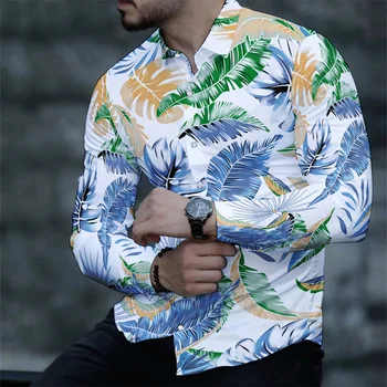 Хавай Модни Стръмни Мъжки Ризи с 3d Дигитален Печат, Пролет-Есен 2022, Нови Ежедневни Блузи с Отложным Яка и Дълъг Ръкав, Блуза за Мъже