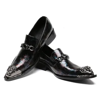 Christia Bella/ Новата Мода Големи Размери, Мъжки Бизнес Обувки от естествена Кожа, с Метален остър бомбе, мъжки Вечерни обувки-Oxfords ръчно изработени