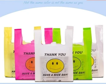 200шт зелена Пластмасова Пазарска Чанта Прозрачна Пазарска Чанта Найлонови Торбички Супермаркет С Дръжка Торбички За Опаковане на Хранителни Продукти