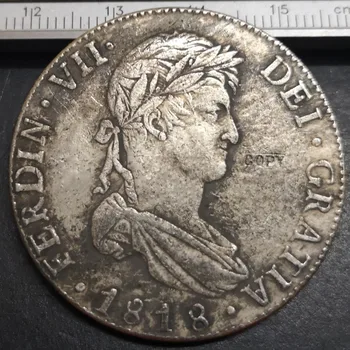 1818 Боливия 8 реала - Карлос IV сребърно покритие копирни монета