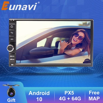Eunavi 2 Din Универсален Android 10 Авто радио аудио авто GPS мултимедиен Плеър Универсален WIFI Навигация Сензорен екран Субуфер
