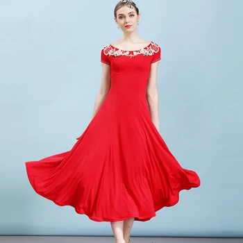 Червен бальк Модерни танцови костюми ново танго валс, танцово рокля, секси рокля, за по бални танци