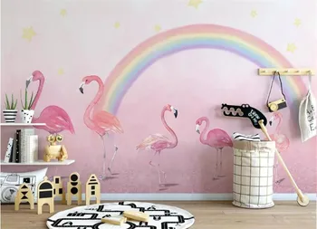 Потребителски тапети ръчно рисувани фламинго тапети за детска стая пинк фон стенни тапети за стените, 3 d papier peint