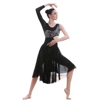 18589 Ново записване, черно балетное рокля с мрежесто и завързана елече, модерни и лирична рокля, танцови Костюми